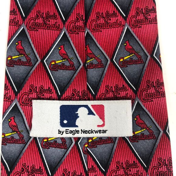 St. Louis Cardinals MLB Necktie Baseball 100% Silk Diamond Pattern Red Gray Tie - Picture 6 of 7